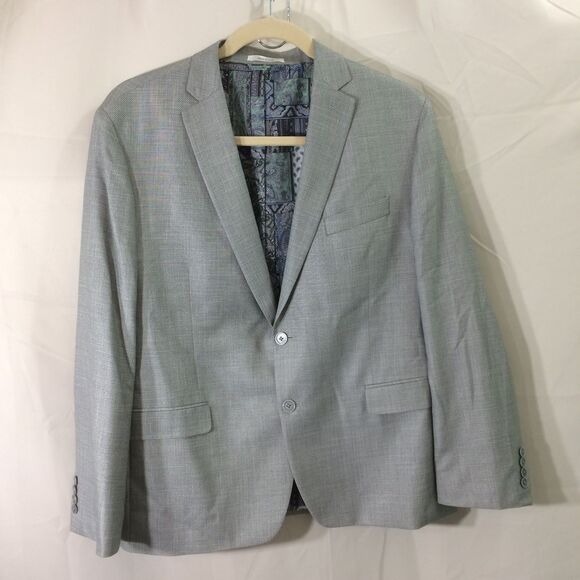 Van Heusen Studio Gray Blazer Mens 48R 2 Button 2 Vent Elbow Patch Paisley Lined - Picture 1 of 7